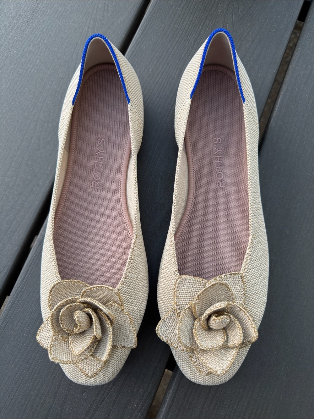Rothy's The Petal Square Love Bird Womens Size 10.5 Beige Slip On Ballet Flats - Picture 2 of 11